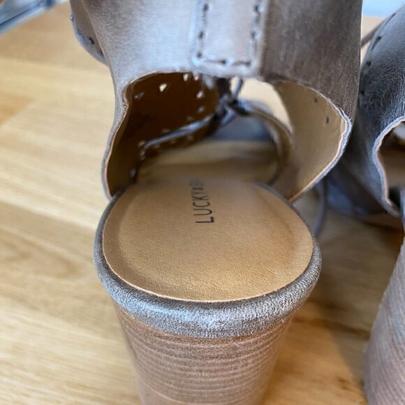 Lucky Brand Tafia Brindle Lace Up Block Heel Sandals - Picture 8 of 12